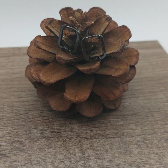 Gunmetal 925 Sterling Silver Rectangle Huggies Earrings - Picture 7 of 10